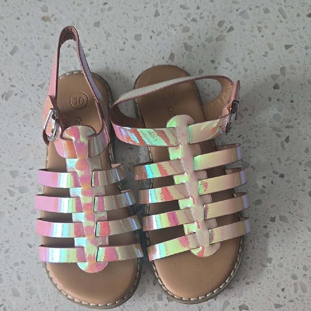 Iridescent Pink and Green Cage Sandals